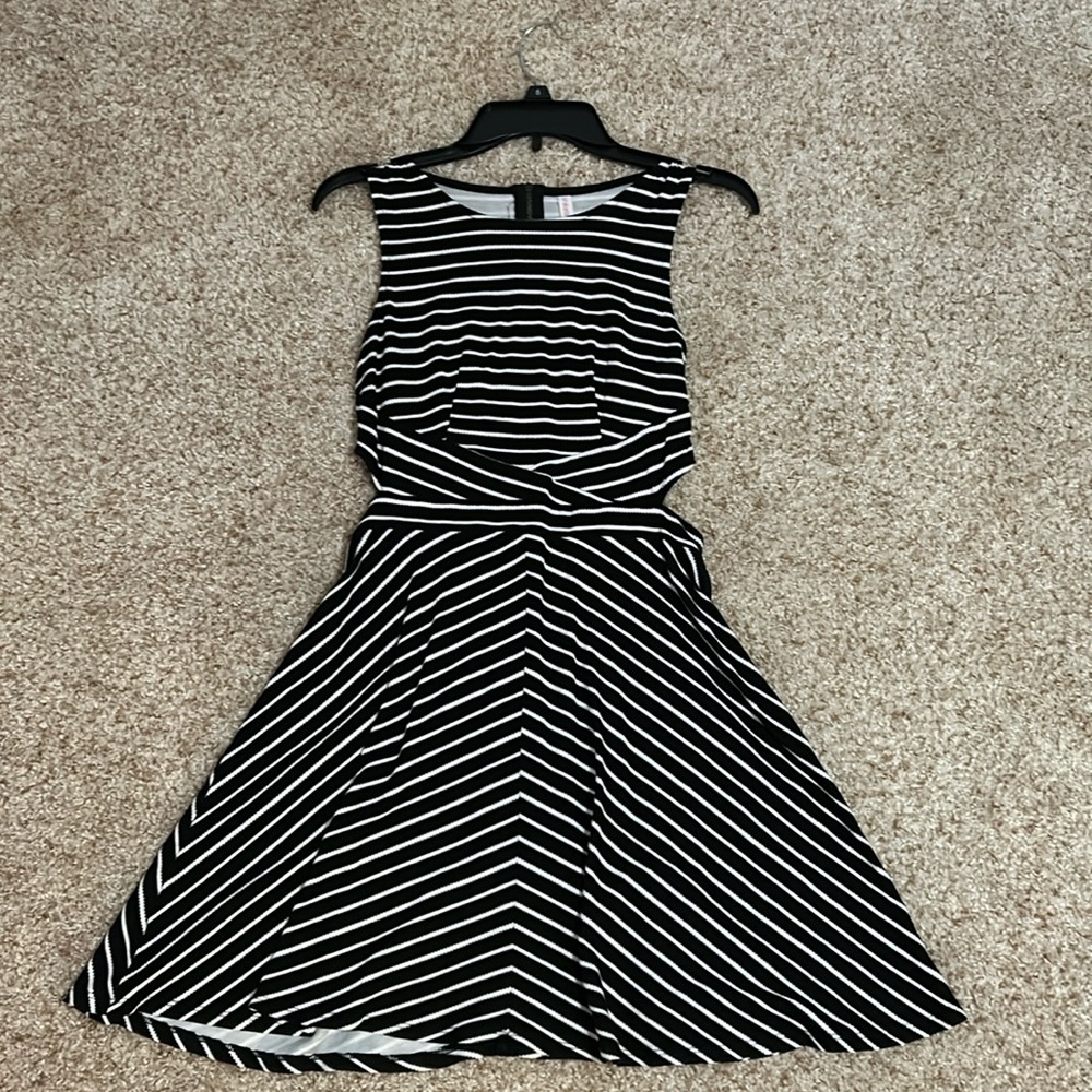 stripped knee length dress with cut outs on the side